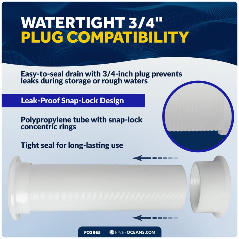Five Oceans 3/4-Inch Boat Motorwell Thru Hull Drain Tube, White Nylon, Livewell Overflow Drain Tube - FO2865 - Image 3